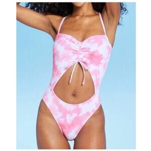Pink + White Xhilaration Tie Dye Cut Out One Piece M